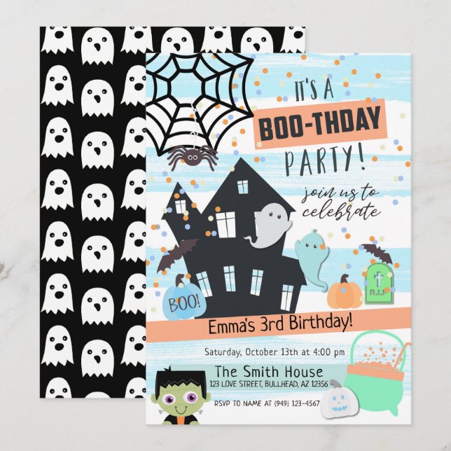 Invitación Cumpleaños Fiesta de Halloween Pastel para Niños (Anverso / Reverso)