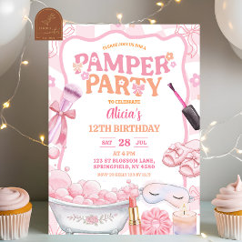 Invitación Cumpleaños Fiesta de Mimos Spa Retro Pastel Rosa