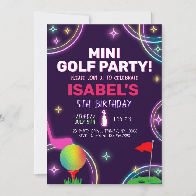 Invitación Cumpleaños Fiesta de Minigolf (Anverso)