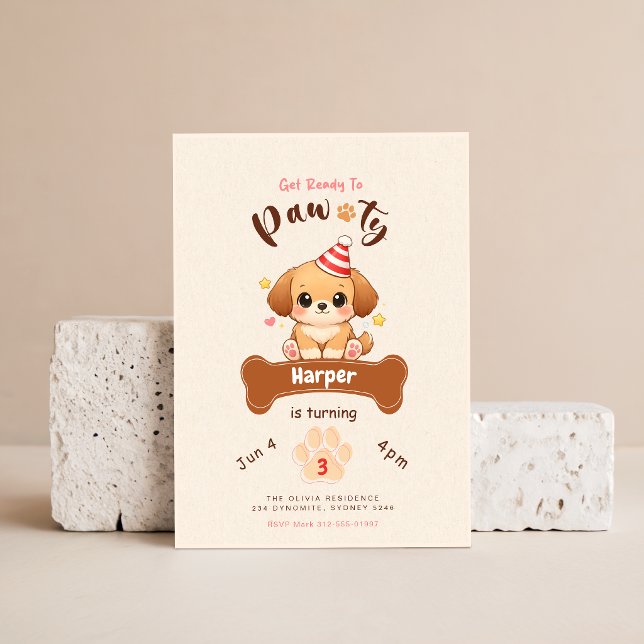 Invitación Cumpleaños Fiesta de Perrito Adorable con Acuarela (Subido por el creador)