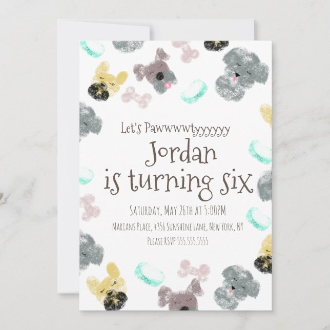 Invitación Cumpleaños Fiesta de Perrito Cachorro  (Anverso)