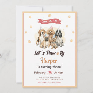 Invitación Cumpleaños Fiesta de Perro Cachorro Mascota Vamos 