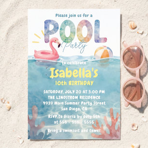 Invitación Cumpleaños Fiesta de Piscina de Flamencos con Acol