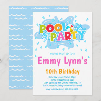 Invitación Cumpleaños Fiesta de Piscina de Verano Colorida pa