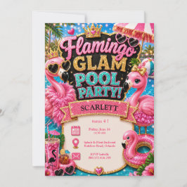 Invitación Cumpleaños Fiesta de Piscina Glam Flamingo - Brill
