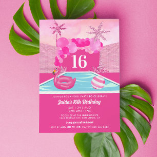 Invitación Cumpleaños Fiesta de Piscina Rosa