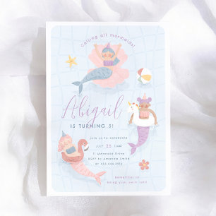 Invitación Cumpleaños Fiesta de Piscina Sirena