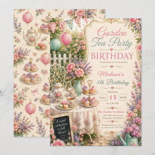 Invitación Cumpleaños Fiesta de Té en el Jardín
