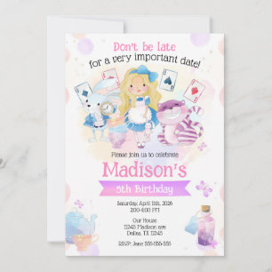 Invitación Cumpleaños Fiesta del Té de Alicia en el País de l