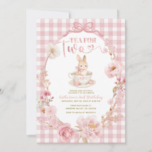 Invitación Cumpleaños Fiesta del té de conejito Gingham Lazo 