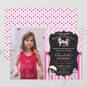 Invitación Cumpleaños Fiesta del Té Lunares Rosa Foto