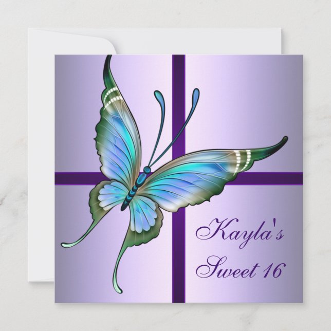Invitación Cumpleaños Fiesta Dulces 16 Mariposa Verde Azul Mo (Anverso)