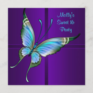 Invitación Cumpleaños Fiesta Dulces 16 Mariposa Verde Azul Mo