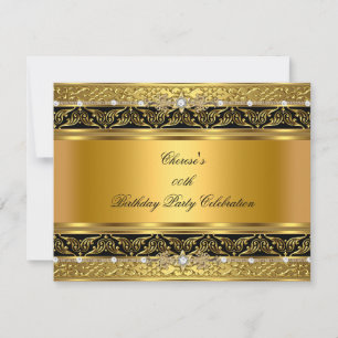 Invitación Cumpleaños Fiesta Elegante Oro Diamante Negro