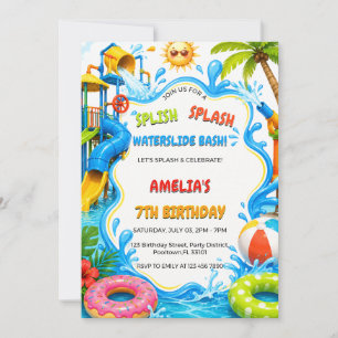 Invitación Cumpleaños Fiesta en la Piscina del Parque Acuátic