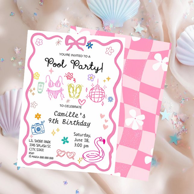 Invitación Cumpleaños Fiesta en la Piscina Dibujado a Mano (Subido por el creador)