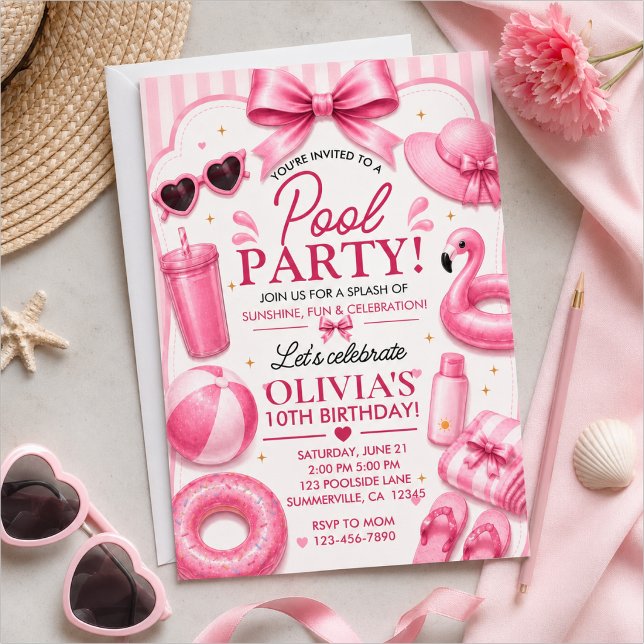 Invitación Cumpleaños Fiesta en la Piscina Rosa (Subido por el creador)