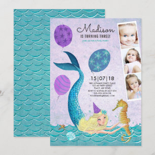 Invitación Cumpleaños Fiesta en la Piscina Sirena Invitac