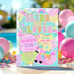 Invitación Cumpleaños Fiesta en Piscina de Chica Prep Eleven