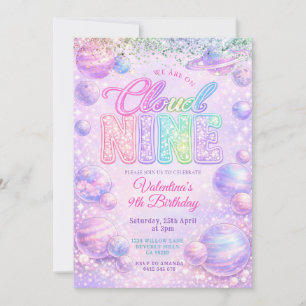 Invitación Cumpleaños Fiesta Espacio Arcoíris Pastel Brillant