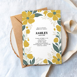Invitación Cumpleaños Fiesta Floral Moderna Amarillo Botón de