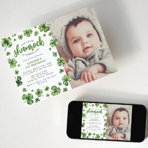 Invitación Cumpleaños Fiesta Foto Trébol de Acuarela
