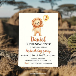 Invitación Cumpleaños Fiesta Globo León Adorable