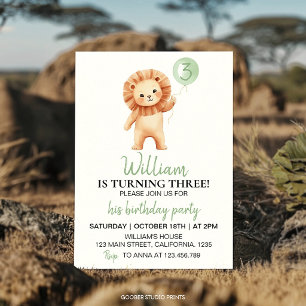 Invitación Cumpleaños Fiesta Globo Verde Menta León Adorable