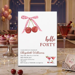 Invitación Cumpleaños Fiesta Hola Cuarenta Martini de Cereza