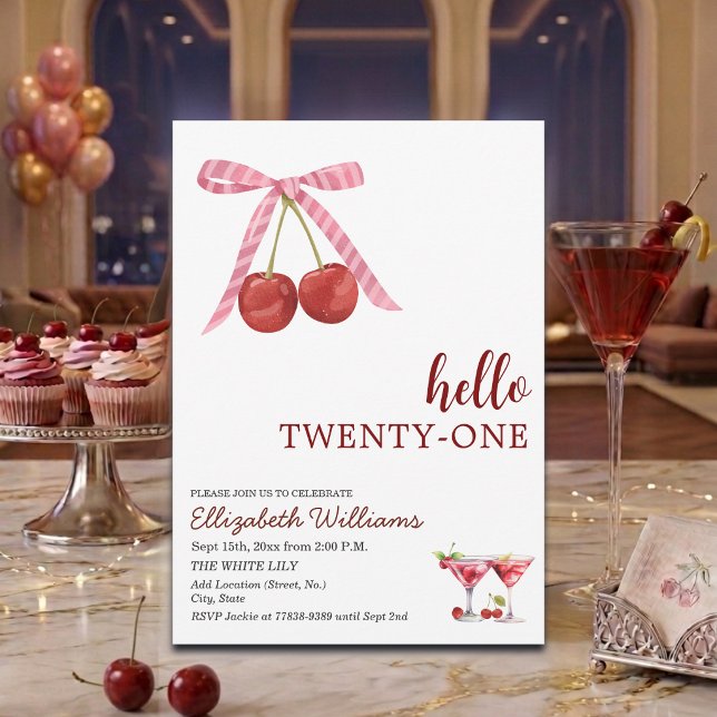 Invitación Cumpleaños Fiesta Hola Veintiuno Cherry Martini (Subido por el creador)