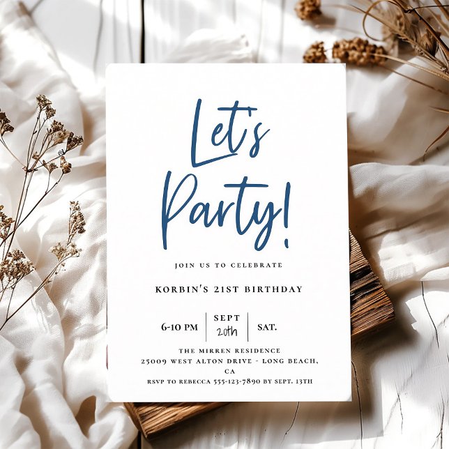 Invitación Cumpleaños Fiesta Let's Party con Letra Moderna Az (Subido por el creador)