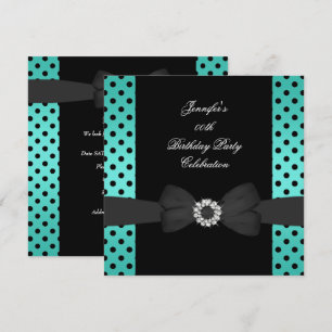 Invitación Cumpleaños Fiesta Lunares Negros Turquesa Lazo