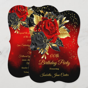 Invitación Cumpleaños Fiesta Mariposa Roja Rosa Floral Oro 2