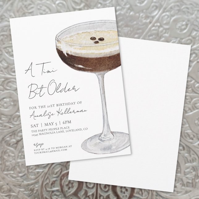 Invitación Cumpleaños Fiesta Martini de Espresso Un Poco Más  (A Tini Bit Older Adult Birthday Party Invitation )