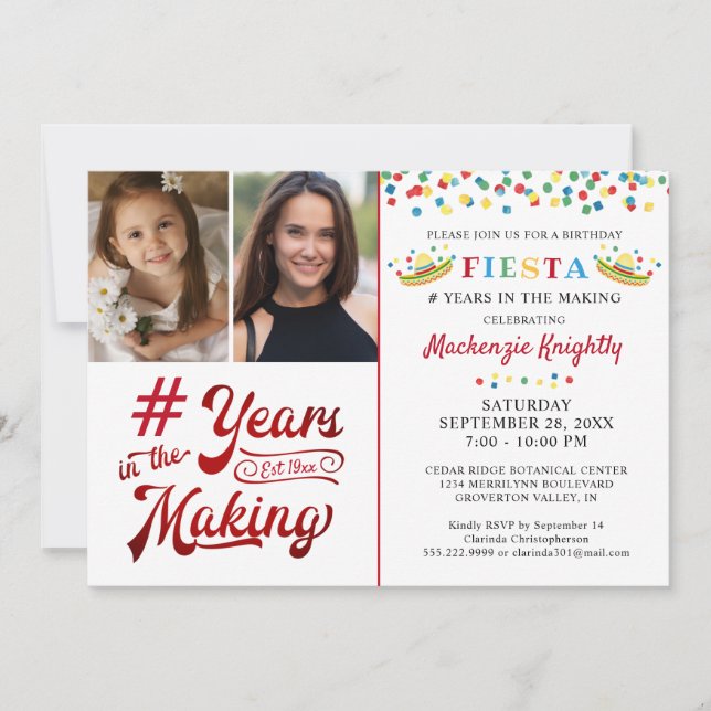 Invitación Cumpleaños Fiesta Mexicana 2 Foto Cualquier Edad (Anverso)