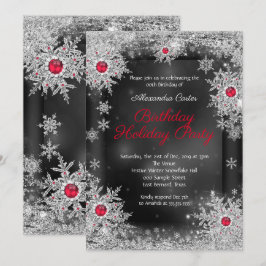 Invitación Cumpleaños fiesta navideña copo de nieve gris rojo