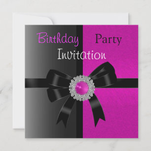 Invitación Cumpleaños Fiesta Negro Brillante Rosa