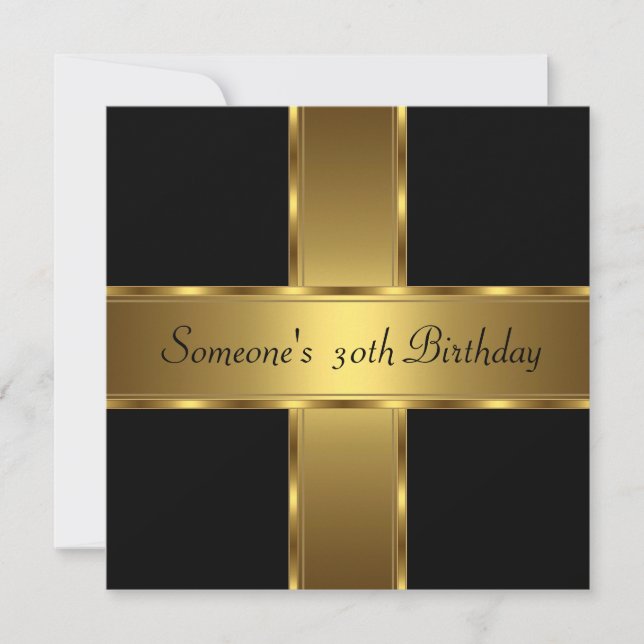Invitación Cumpleaños Fiesta Negro Oro 30 40 50 (Anverso)
