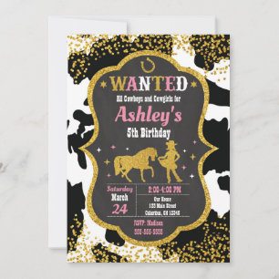 Invitación Cumpleaños Fiesta Occidental Vaquera Piel de Vaca