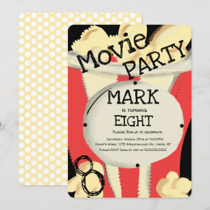 Invitación Cumpleaños Fiesta Palomitas de Maíz Cine Moderno G