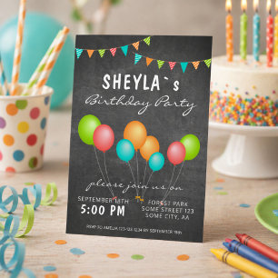 Invitación Cumpleaños Fiesta Pizarra Globo Colorido Lindo