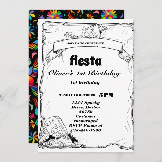 Invitación Cumpleaños Fiesta Pizarra Mexicana (Anverso / Reverso)