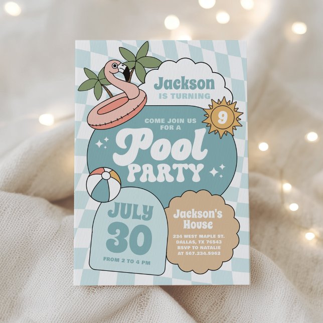 Invitación Cumpleaños Fiesta Retro Groovy Niño Piscina (Subido por el creador)