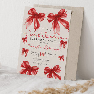 Invitación Cumpleaños Fiesta Roja Dulce 16 Coqueta Femenina c