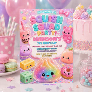 Invitación Cumpleaños Fiesta Squishy Arcoíris Brillante