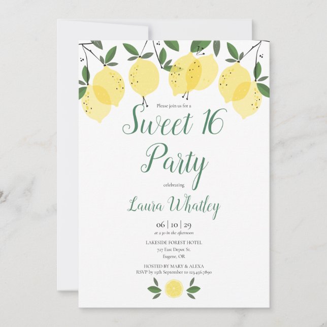 Invitación Cumpleaños Fiesta Sweet 16 Limones Modernos (Anverso)
