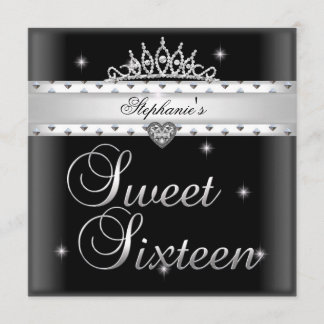 Invitación Cumpleaños Fiesta Sweet 16 Tiara Negro Blanco