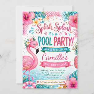 Invitación Cumpleaños Fiesta Tropical de Piscina Salpicadura 