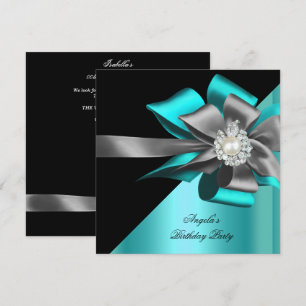 Invitación Cumpleaños Fiesta Verde Azul Gris Plata Arco Perla
