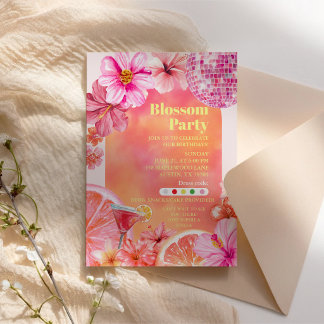 Invitación Cumpleaños Flor de Nenúfar Rosa Bola de